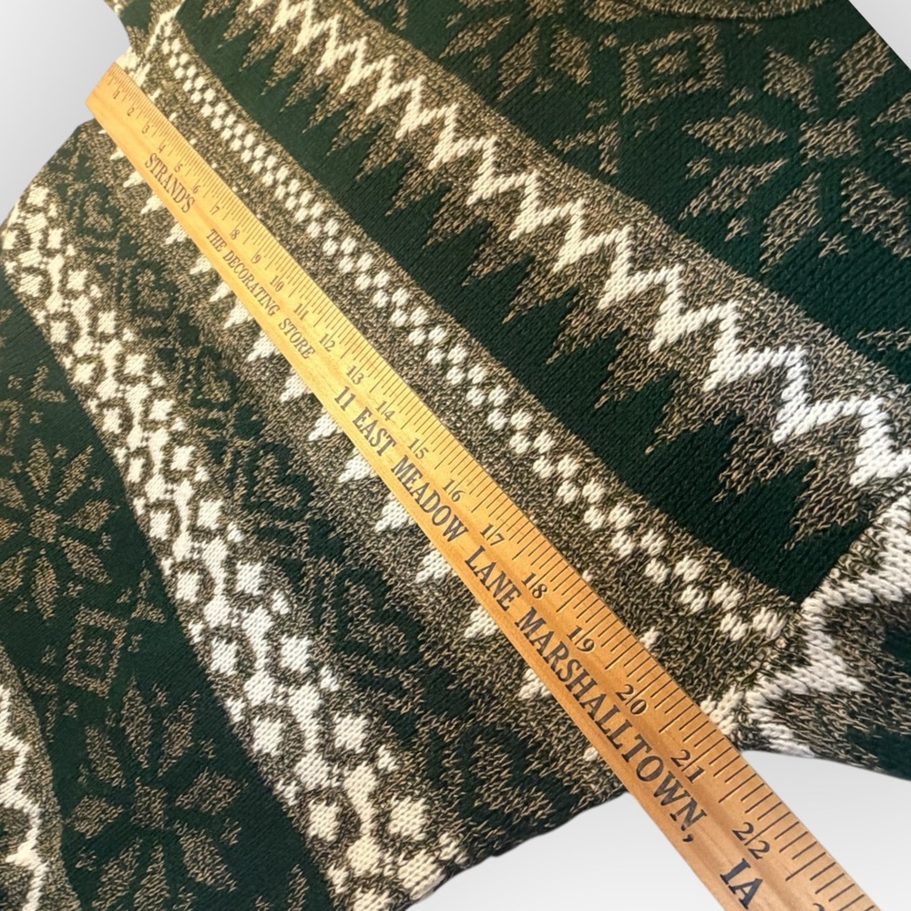 Vintage Holiday‎ Sweater Womens L Snowflake Fair Isle Pullover Green Nature Rose - Picture 6 of 8